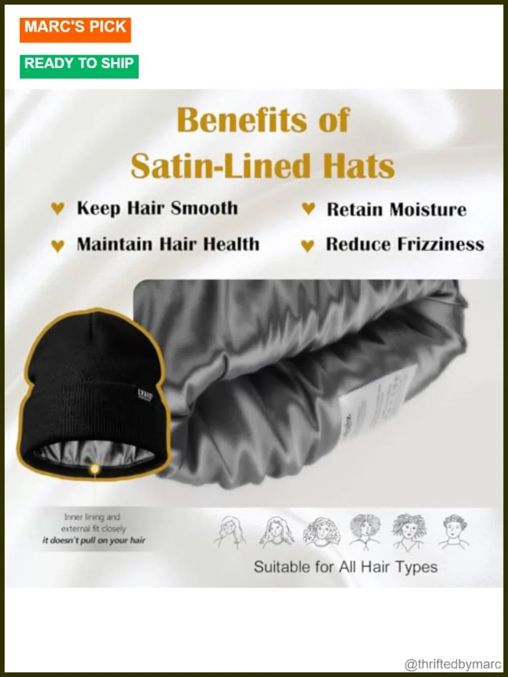 2 Pack Satin Lined Beanie Hats Winter Warm Knitted Cuffed Slouchy Skull Cap